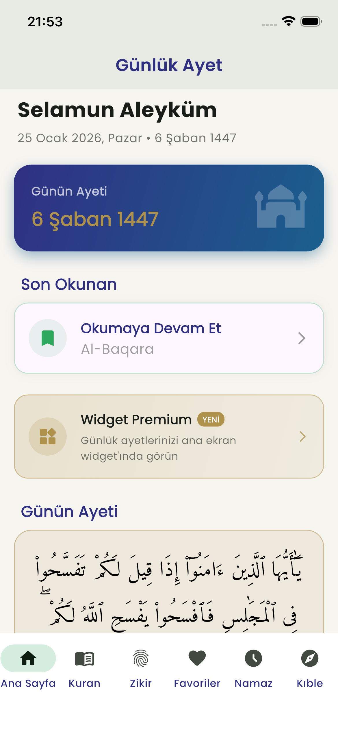 Günlük Ayet Uygulama Ekranı